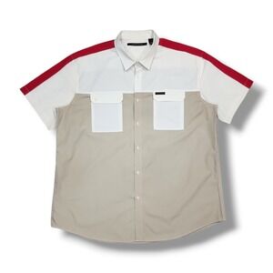 Vintage Sean John White/Tan/Red Short Sleeve Button Up Pockets Shirt Men's 3XL